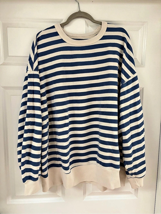 aerie Sweaters - Aerie Striped Oversized Crewneck Sweatshirt Blue & Cream - XL